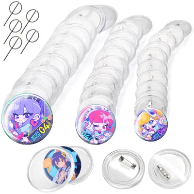 Image de Boutons à décorer soi-même - Acrylique transparent - 30 pièces - 37 mm, 44 mm, 58 mm