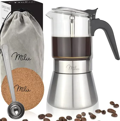 Produktbild von Milu Espressokocher Glas Deluxe für 4 Tassen, induktionsgeeignet