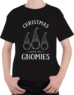 Produktbild von Christmas with my Gnomies Weihnachten Weihnachtswichtel Gnome Uni Kinder T-Shirt, Schwarz, 116