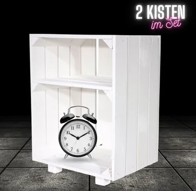 Produktbild von 2er Set Nachttisch mit Boden "Shabby Chic"weiß Regal,Obstkiste,Beistelltisch,Holzkiste