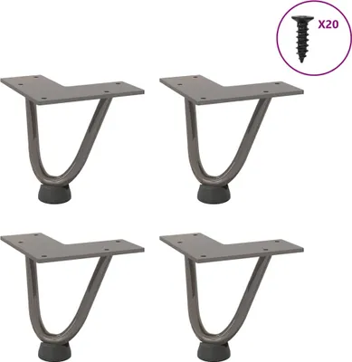 Image de Pieds en épingle à cheveux pour table basse 4 pièces Acier naturel 10 cm Acier massif