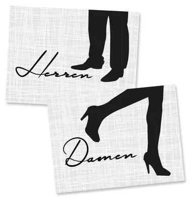 Produktbild von Modernes Toilettenschilder Set Damen + Herren mit Motiv Beine - WC-Schilder grau weiß mit Klebepunkten