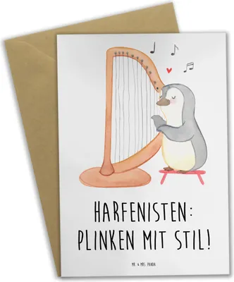 Produktbild von Mr. & Mrs. Panda Grußkarte Harfe mit Stil - Weiß - Geschenk, Elegant, Lernen, himmlisch, Musik, einladungskarten, babykarte, Musiker, Grußkarten, Zupfen, weihnachtskarten