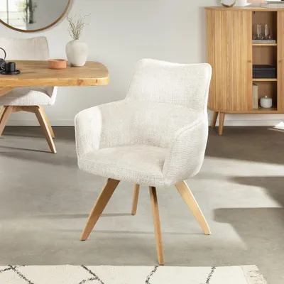 Produktbild von riess-ambiente Drehbarer Stuhl ASGARD champagner Chenille mit Federkernpolsterung und Armlehne