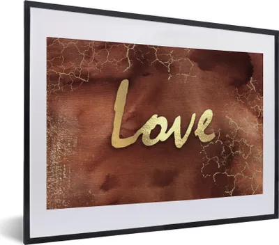 Produktbild von MuchoWow® Gerahmtes Poster Zitat - Liebe - Braun - Gold 40x30 cm - Poster mit Schwarzem Bilderrahmen Wandposter Rahmen Foto Bilder - Bilderrahmen - Poster im Rahmen