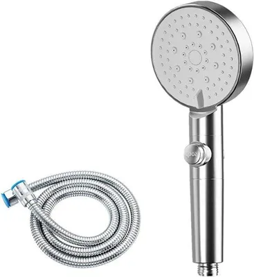 Imagen del producto de Potenciador de ducha con boquilla ajustable y control de un solo botón: alta presión, universal (plateado), con grifo