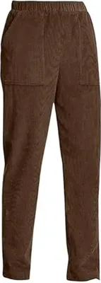 Produktbild von Solide Cordhose für Damen, elastisch, hohe Taille, zum Überziehen, gerades Bein, Freizeithose mit Taschen