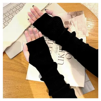 Produktbild von Lange fingerlose Handschuhe für Damen, gestrickte Armstulpen, weich und dehnbar, Winterwärmer für Handgelenk und Arme