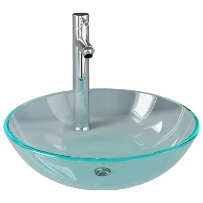 Image de vidaXL Lavabo avec robinetterie et vidage verre trempé