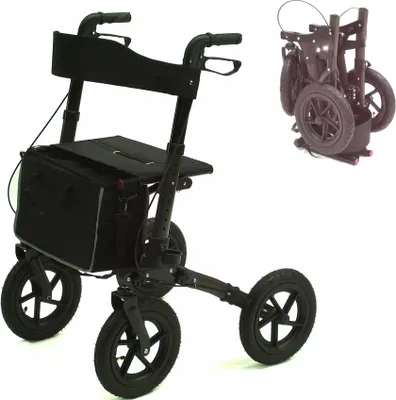 Produktbild von Apex Rollator, Aluminium Leichtgewicht, faltbar, Outdoor, luftbereifte Leichtlauf-Räder, Griffhöhe: 87-105 cm, Sitzfläche: 46x25 cm, Sitzhöhe: 62 cm, Raddurchmesser: 30 cm, Radbreite: 4,5 cm, Faltmaß: 42x31x63 cm, Maße aufgebaut: 77x69x87-105 cm, Gewicht: 9 kg, Belastbarkeit: 136 kg, Medizinprodukt Klasse 1