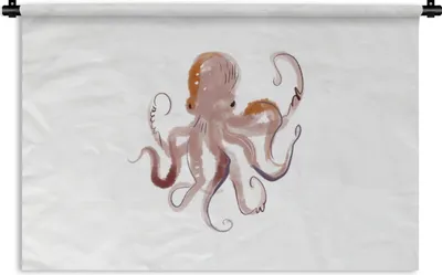 Produktbild von MuchoWow® Wandteppich Wandbehang Oktopus - Meerestiere - Weiß - Aquarell 120x80 cm Tapisserie Dekoration Wandtuch - Wanddekorationen - Wandtücher