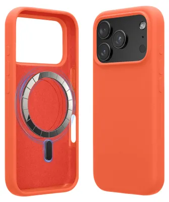 Produktbild von kwmobile Hülle kompatibel mit Apple iPhone 17 Pro Max Hülle - magnetisches Silikon Case kompatibel mit MagSafe - Cover gummiert Neon Koralle
