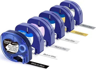 Produktbild von Schriftband Kompatibel mit Dymo Letratag Etikettenband 12mmx 4m Kompatibel mit Dymo LetraTag LT-100H LT-100T XR 200B, Transparent/Gold/Weiß/Sliver/Schwarz/Gold Glitzer/Weiß Glitzer