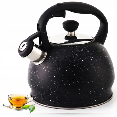 Produktbild von Hauspremium Wasserkocher mit Pfeife, schwarz marmoriert, 1,8L