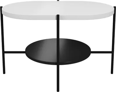 Produktbild von Arena Moderner Couchtisch mit 2 Ablagen / Oval + Rund / 80 x 50 x 50 cm / mit Schwarz Metallgestell / Weiß / Schwarz