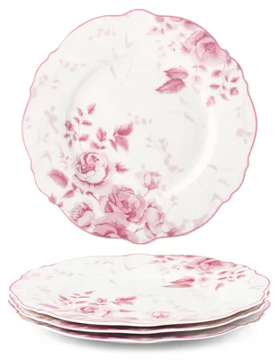 4 Dessertborden, Porzellan, rosa Blumen, 21,6 cm, spülmaschinengeeignet
