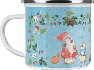 Produktbild von Mr. & Mrs. Panda Teetasse Pinguin Wunschliste - Eisblau - Geschenk, Emaille Tasse, Kaffeepott, Weihnachten, becher, Pott