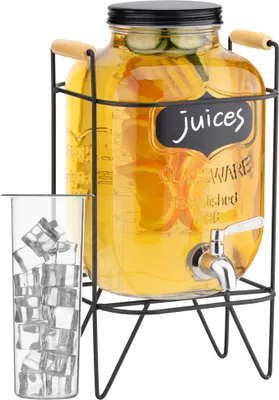 Produktbild von Navaris Getränkespender 5 Liter aus Glas - Zapfhahn aus Edelstahl und Ständer - Wasserspender Glasbehälter für kalte Getränke - 2 Kunststoffeinsätze