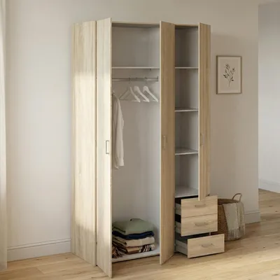 Image de Aquilone - Armoire 3 Portes, 116x50 cm Chêne Marron, 4 Étagères