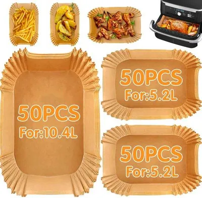 Produktbild von 150 Stück Backpapier für die Ninja Flex Drawer Dual Zone AF500EU 10,4L Luftfritteuse, Accessoires für die 10L Luftfritteuse, auch für 9L Luftfritteuse geeignet, 100 Stück 5,2L und 50 Stück 10,4L