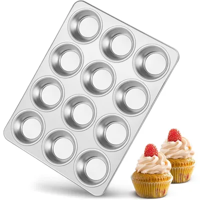 Productafbeelding van Muffinbakplaat voor 12 muffins, roestvrij staal, 3 cm diep, diameter 8 cm, vaatwasmachinebestendig
