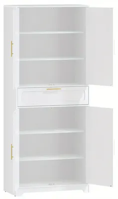 Image de Armoire - Meuble de rangement - Buffet - Armoire de cuisine - Armoire haute - 4 portes avec un grand tiroir - Étagères réglables