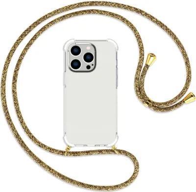 Produktbild von Handykette Backcover-Schutzhülle mit Band (Metall goldfarben) für Apple iPhone 14 Pro (6.1'') - braun+beige