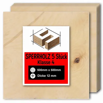 Produktbild von Quadratische Birkensperrholzplatten zum Basteln und Bemalen – Lasergravur, CNC-Fräsen, Modellbau, Laubsägearbeiten, Brandmalerei und Decoupage – Klasse 4 – 50 × 50 cm (500 × 500 mm) – 12 mm – 5 Stück
