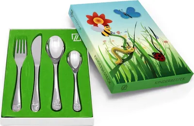 Produktbild von Zilverstad 4 teiliges Edelstahl Kinderbesteck Set Insekten