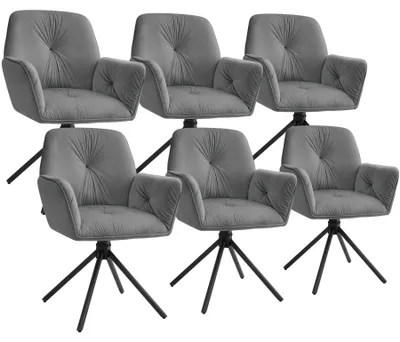 Image de Chaise pivotante LENIA rembourrée - Aspect velours anthracite/noir, Lot de 6