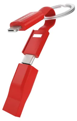 Produktbild von VONMAHLEN, 5-in-1-USB-A/Micro-USB-C Lightning-Schlüsselanhängerkabel, Rot