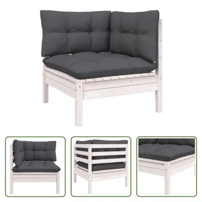 Produktbild von The Living Store Garten-Ecksofa mit Kissen Weiß Massivholz Kiefer