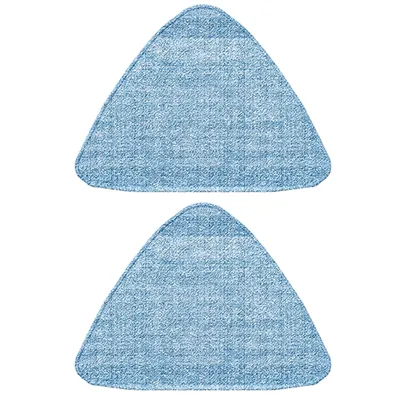 Two triangular blue cleaning pads are shown against a white background.
