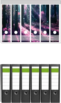 Produktbild von Wallario 6 Stück breite Ordner inkl. Klebeetiketten mit Motive Fantasie im Wald - Pinke Blumen in der Sonne -  Set mit Rückenschildern / Ordnerrücken Stickern