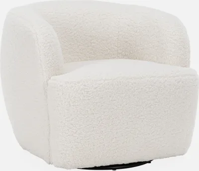 Produktbild von sweeek, Drehsessel, Holz und Metall mit Bouclé-Bezug, Creme, 360° drehbar, kokonähnlich, unsichtbarer Fuß, B 79,5 x T 77,5 x H 67 cm