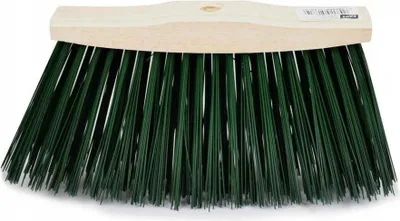 Image de Brosse balai de jardin en bois 25 cm sans manche, poils synthétiques longs et épais, verte
