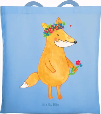 Produktbild von Mr. & Mrs. Panda canvas tasche Fuchs Blumen - Sky Blue - Geschenk, Schultasche, Boho, Laptoptasche, Ich, Stoffbeutel, Blume, Baumwollbeutel, Blumenliebe, Liebe, Tote Bag