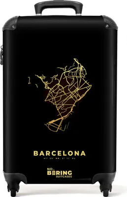 Produktbild von NoBoringSuitcases.com® Koffer Handgepäck Trolley Rollkoffer Kleine Reisekoffer mit 4 Rollen - Barcelona - Karte - Gold - Karten - Spanien - Cabin Size < 55x40x23 cm & 55x40x20 cm - Fotokoffer - Kabinenkoffer - BoardgepäckHandgepäck Koffer 55x35x20 cm, 36L,