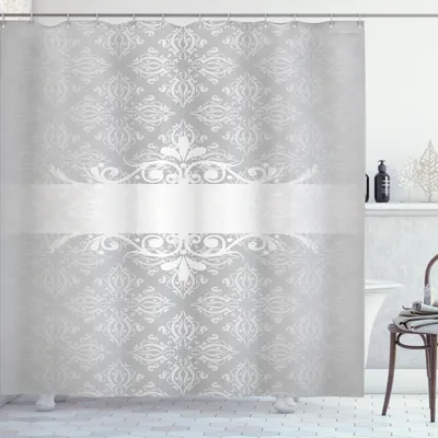 Immagine prodotto di ABAKUHAUS Tenda da doccia grigia, motivi floreali classici, motivi rinascimentali, dettagli antichi, 175 x 200 cm, grigio