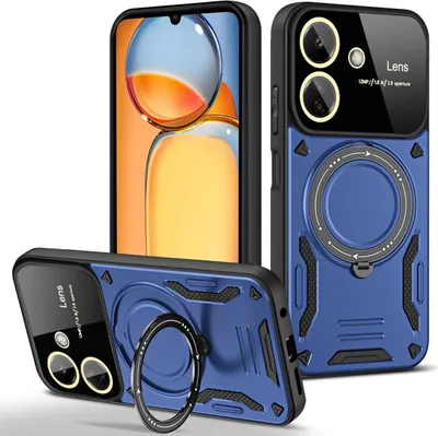 Produktbild von Rüstung Handyhülle für Xiaomi Poco C65 / Redmi 13C 4G Dual-Layer Ringhalter Ständer Hülle Blau