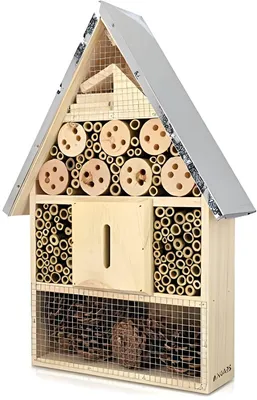 Produktbild von PolkaHome® Design-Insektenhotel aus natürlichen Materialien – Für Bienen, Marienkäfer und Schmetterlinge – Zum Aufhängen, 23 x 40 x 7 cm