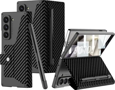 Produktbild von Hülle für Samsung Galaxy Z Fold 6 Leder Schutzhülle Eingebauter Bildschirmschutz mit Stiftschlitz Kohlenschwarz