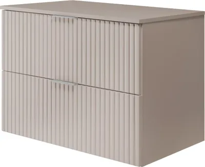 Produktbild von Waschtischunterschrank, Mattweiß, 80 x 57 x 46 cm, silberner Griff + Arbeitsplatte