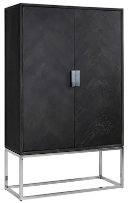 Obrázok produktu pre Casa Padrino luxusná barová skrinka čierna / strieborná 108 x 45 x v. 175 cm - Skrinka z masívneho dreva s 2 dvierkami - Nábytok do obývačky - Barový nábytok - Hotelový nábytok - Luxusná kolekcia