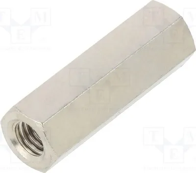 Obrázek produktu pro 10 kusů distančních spojek se závitem, vnitřní průměr 25 mm, závit M5, šestihranné, mosazné, rozměry 118 x 25 mm