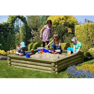 Produktbild von Sandkasten 180x180 cm aus Holz Palisaden Ø 10 cm Rundhölzer kesseldruckimprägniert,
