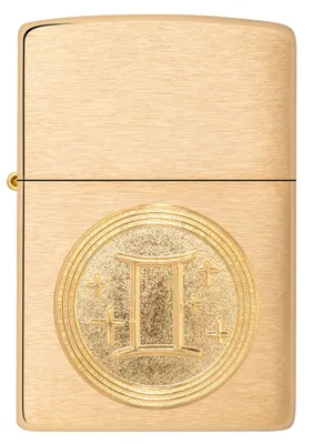 Obrázok produktu pre ZIPPO - Emblém Blížencov - brúsená mosadz Zlaté znamenie zverokruhu Blíženci búrkový zapaľovač plniteľný benzínom 60006106