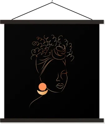 Produktbild von MuchoWow® Textilposter Frau - Gold - Strichzeichnung 40x40 cm mit schwarzem Rahmen - Fotos