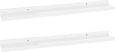 Two white shelves are shown against a white background.