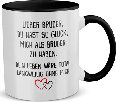 Produktbild von 22Feels Bruder Geschenk von Bruder Jungs Geburtstag Weihnachten Geschwister Tasse Männer Haferl Teenager Bruderherz (Weiss-Schwarz)
